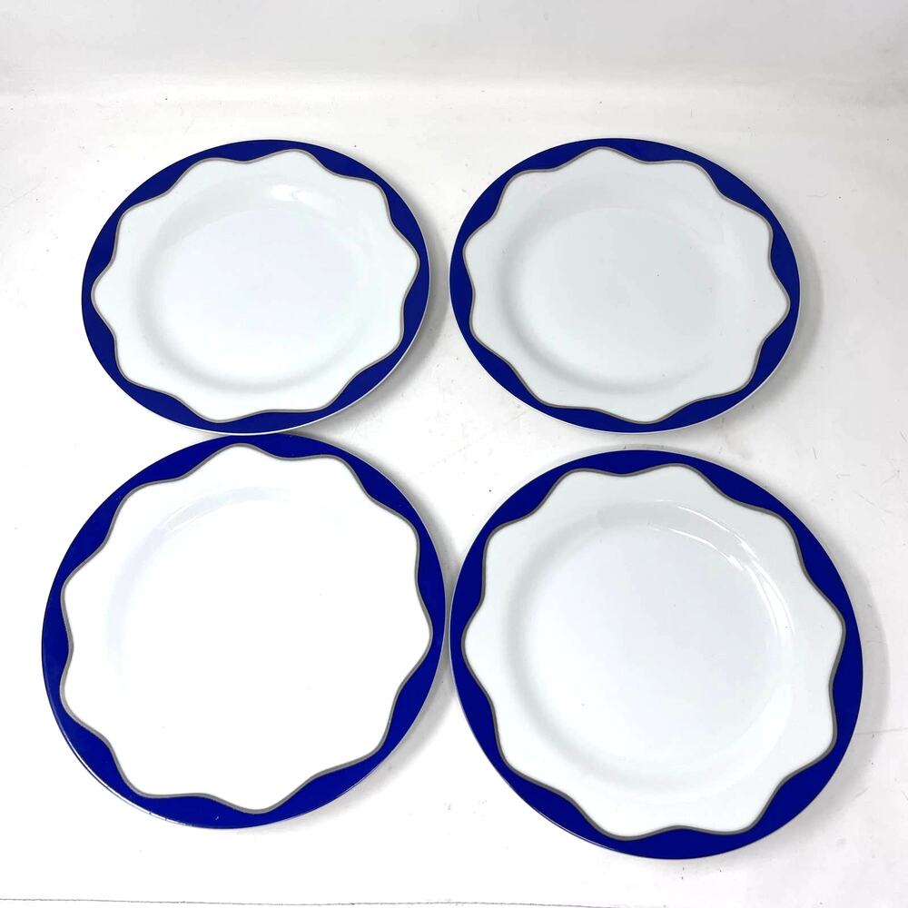 Pottery Barn Hanukkah Plate‎ Set of 4 Salad Dessert 8.5" White Blue Platinum